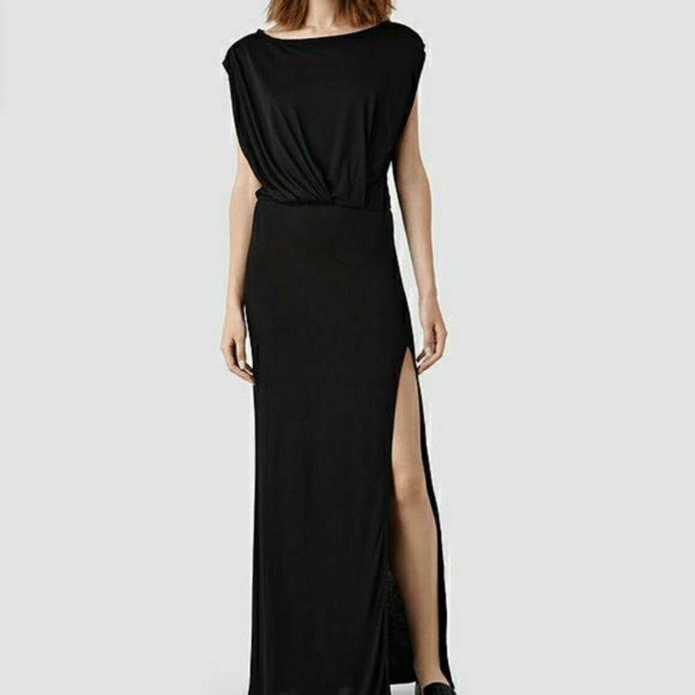 All Saints Black Maxi Slit Dress